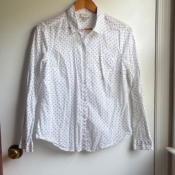 LOFT White Button-Down Shirt with Black Polka Dots - Picture 1 of 6